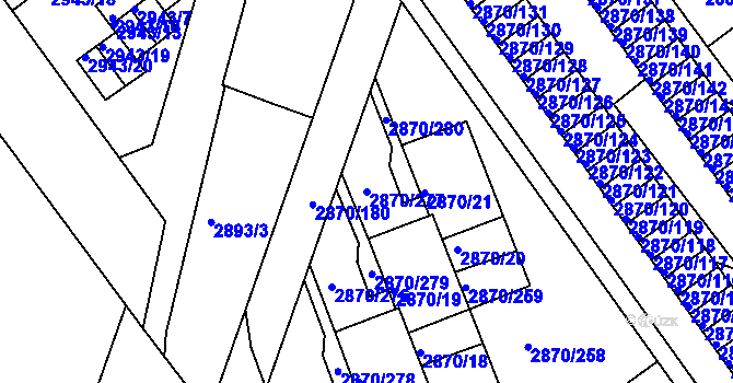 Parcela st. 2870/277 v KÚ Teplice, Katastrální mapa