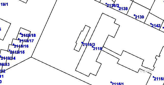 Parcela st. 2116/3 v KÚ Teplice, Katastrální mapa