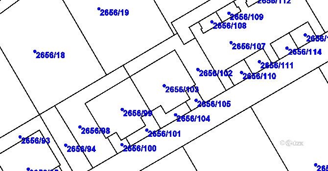 Parcela st. 2656/103 v KÚ Teplice, Katastrální mapa