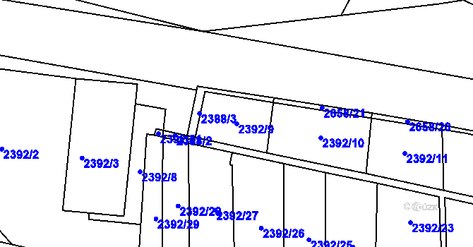 Parcela st. 2392/9 v KÚ Teplice, Katastrální mapa