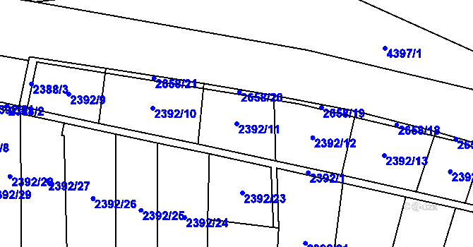 Parcela st. 2392/11 v KÚ Teplice, Katastrální mapa
