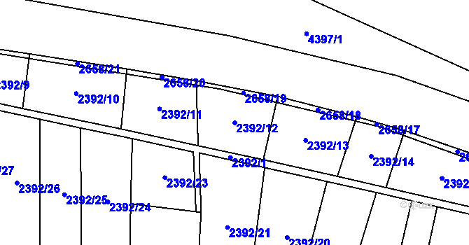 Parcela st. 2392/12 v KÚ Teplice, Katastrální mapa