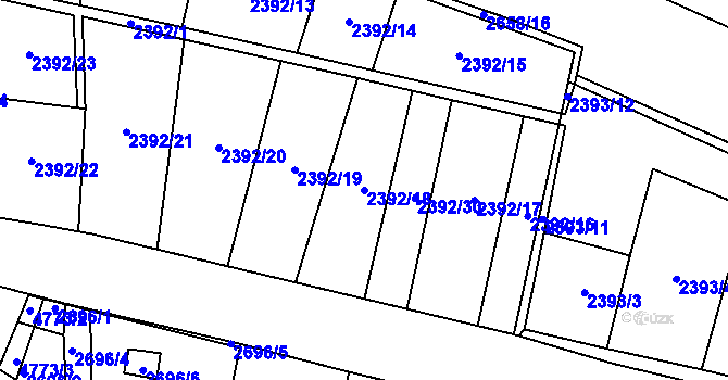 Parcela st. 2392/18 v KÚ Teplice, Katastrální mapa