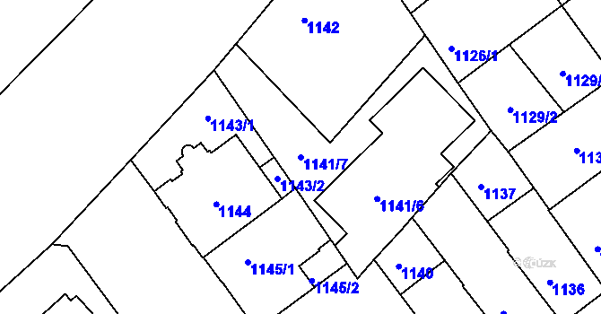 Parcela st. 1141/7 v KÚ Teplice, Katastrální mapa