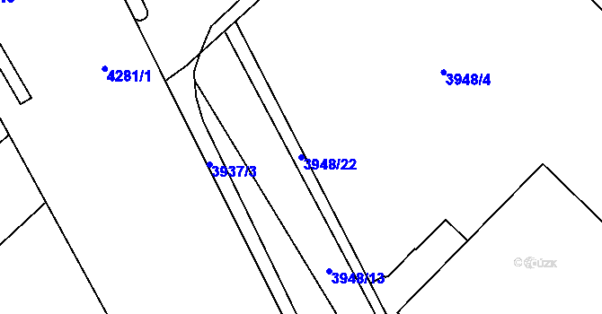 Parcela st. 3948/22 v KÚ Teplice, Katastrální mapa