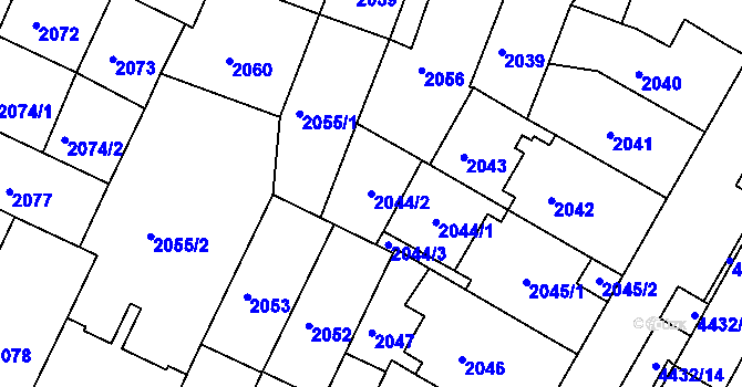Parcela st. 2044/2 v KÚ Teplice, Katastrální mapa