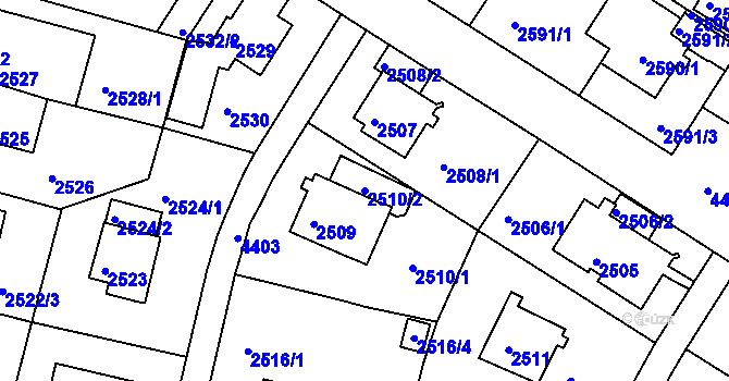 Parcela st. 2510/2 v KÚ Teplice, Katastrální mapa