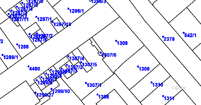 Parcela st. 1307/6 v KÚ Teplice, Katastrální mapa