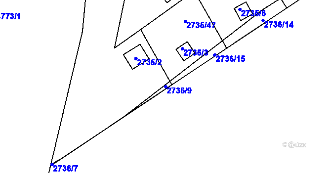 Parcela st. 2736/9 v KÚ Teplice, Katastrální mapa