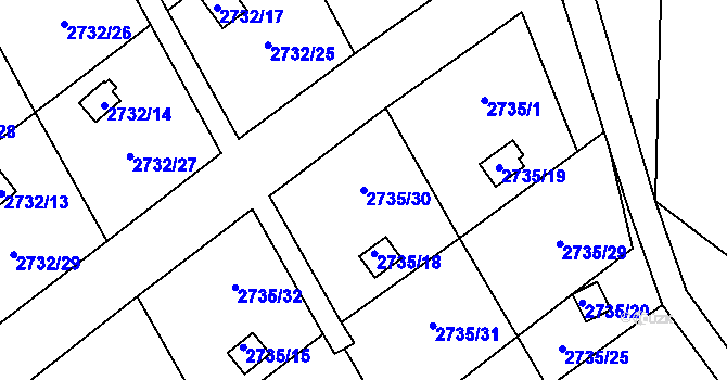 Parcela st. 2735/30 v KÚ Teplice, Katastrální mapa