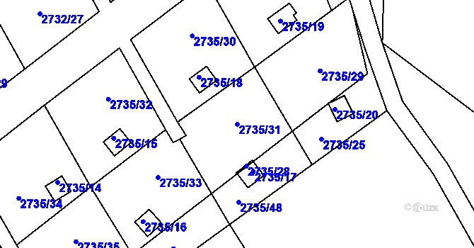 Parcela st. 2735/31 v KÚ Teplice, Katastrální mapa