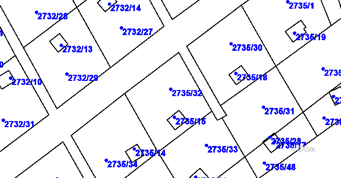 Parcela st. 2735/32 v KÚ Teplice, Katastrální mapa