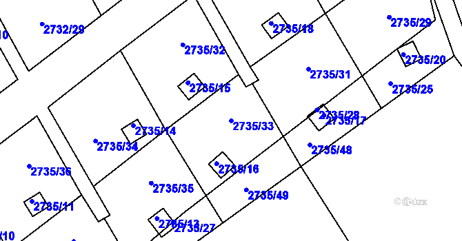 Parcela st. 2735/33 v KÚ Teplice, Katastrální mapa