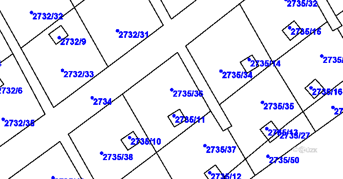 Parcela st. 2735/36 v KÚ Teplice, Katastrální mapa