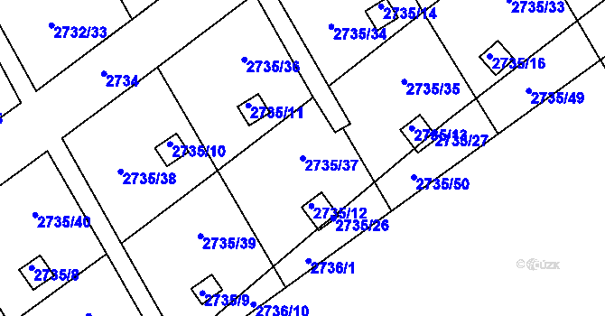 Parcela st. 2735/37 v KÚ Teplice, Katastrální mapa
