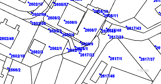 Parcela st. 2608/9 v KÚ Teplice, Katastrální mapa