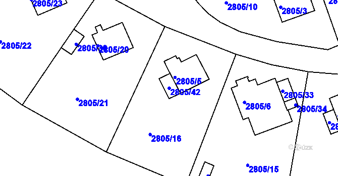 Parcela st. 2805/42 v KÚ Teplice, Katastrální mapa