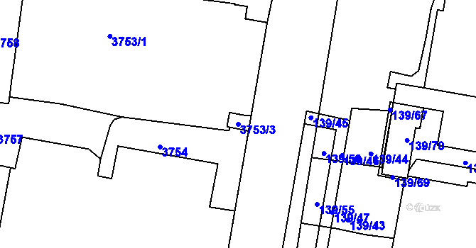 Parcela st. 3753/3 v KÚ Teplice, Katastrální mapa