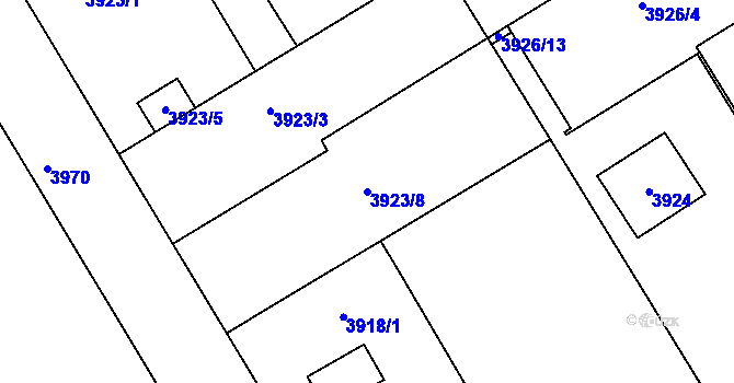 Parcela st. 3923/8 v KÚ Teplice, Katastrální mapa