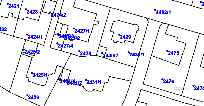 Parcela st. 2430/2 v KÚ Teplice, Katastrální mapa