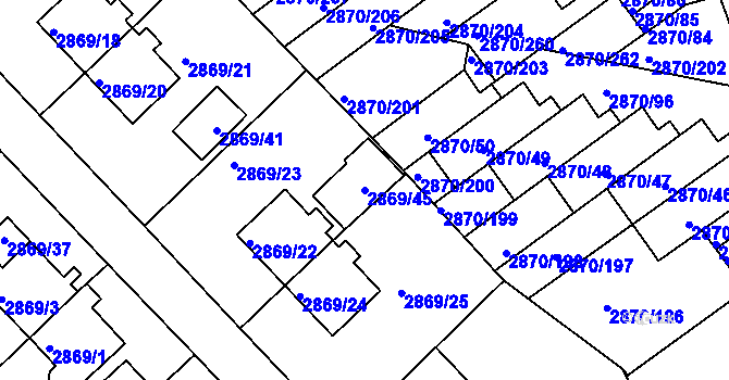 Parcela st. 2869/45 v KÚ Teplice, Katastrální mapa