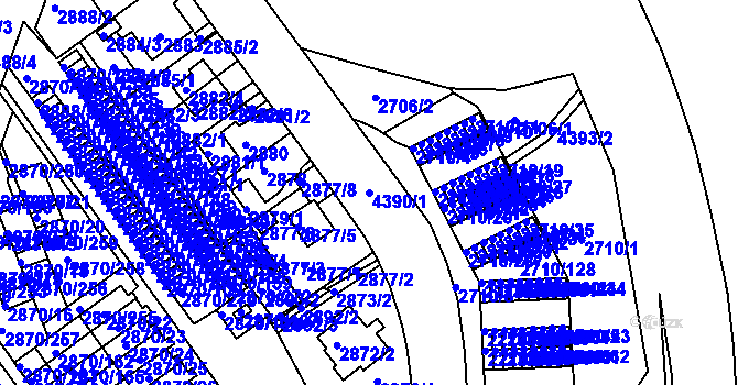 Parcela st. 4390/1 v KÚ Teplice, Katastrální mapa