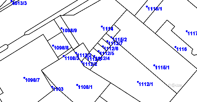 Parcela st. 1112/5 v KÚ Teplice, Katastrální mapa
