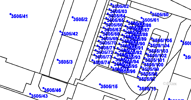 Parcela st. 3505/72 v KÚ Teplice, Katastrální mapa