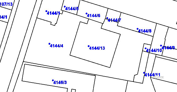 Parcela st. 4144/13 v KÚ Teplice, Katastrální mapa
