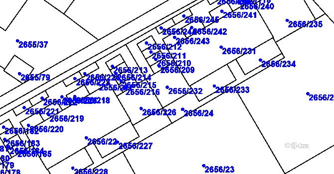 Parcela st. 2656/232 v KÚ Teplice, Katastrální mapa