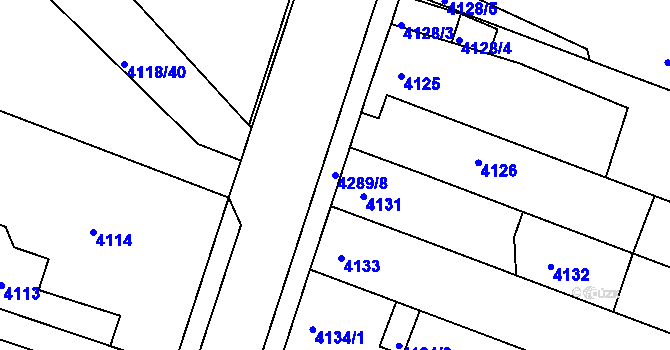 Parcela st. 4289/8 v KÚ Teplice, Katastrální mapa
