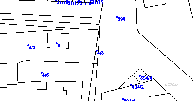 Parcela st. 4/3 v KÚ Teplice-Řetenice, Katastrální mapa