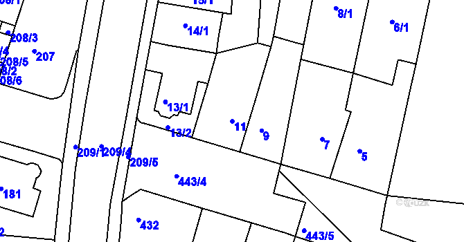 Parcela st. 11 v KÚ Teplice-Řetenice, Katastrální mapa