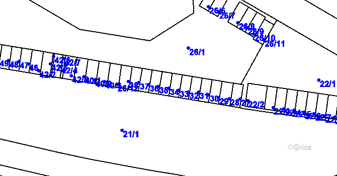 Parcela st. 34 v KÚ Teplice-Řetenice, Katastrální mapa