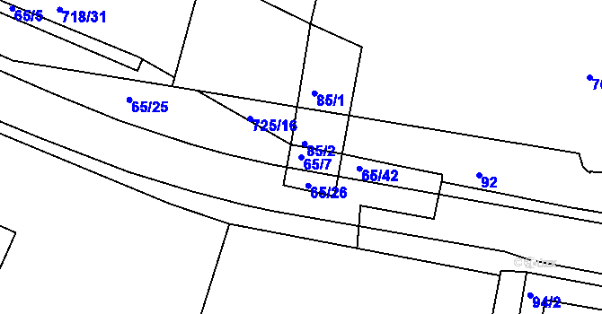 Parcela st. 65/7 v KÚ Teplice-Řetenice, Katastrální mapa