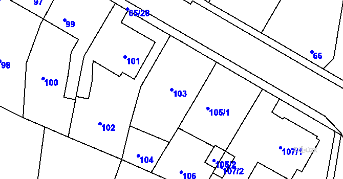 Parcela st. 103 v KÚ Teplice-Řetenice, Katastrální mapa