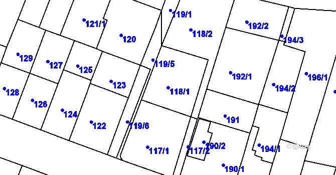 Parcela st. 118/1 v KÚ Teplice-Řetenice, Katastrální mapa