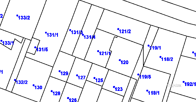 Parcela st. 121/1 v KÚ Teplice-Řetenice, Katastrální mapa