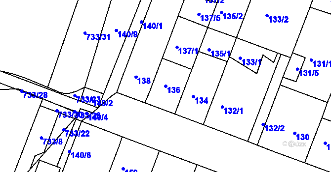 Parcela st. 136 v KÚ Teplice-Řetenice, Katastrální mapa