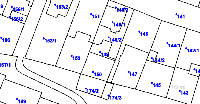 Parcela st. 149 v KÚ Teplice-Řetenice, Katastrální mapa