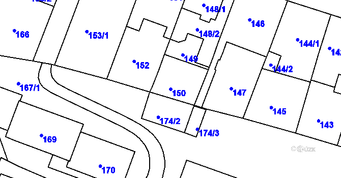 Parcela st. 150 v KÚ Teplice-Řetenice, Katastrální mapa