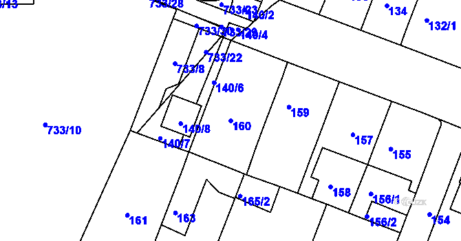 Parcela st. 160 v KÚ Teplice-Řetenice, Katastrální mapa