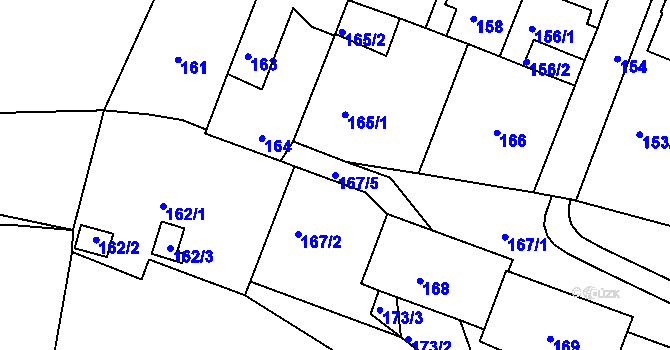 Parcela st. 167/5 v KÚ Teplice-Řetenice, Katastrální mapa