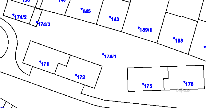 Parcela st. 174/1 v KÚ Teplice-Řetenice, Katastrální mapa