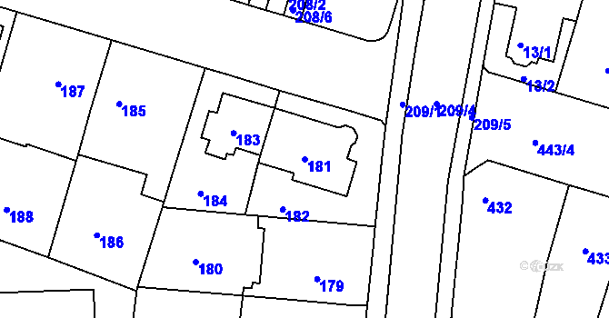 Parcela st. 181 v KÚ Teplice-Řetenice, Katastrální mapa