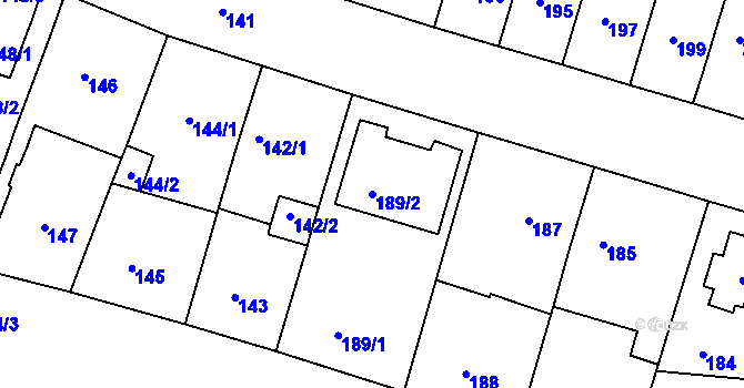 Parcela st. 189/2 v KÚ Teplice-Řetenice, Katastrální mapa