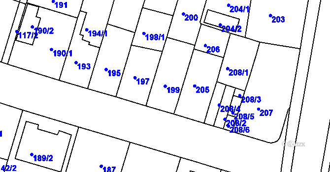 Parcela st. 199 v KÚ Teplice-Řetenice, Katastrální mapa