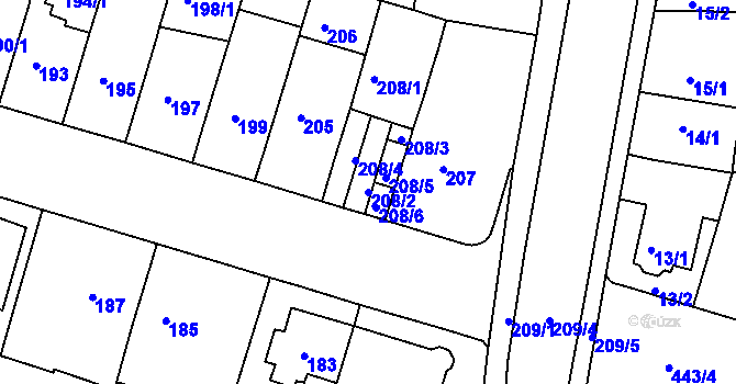 Parcela st. 208/2 v KÚ Teplice-Řetenice, Katastrální mapa