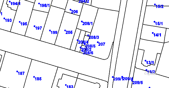 Parcela st. 208/5 v KÚ Teplice-Řetenice, Katastrální mapa