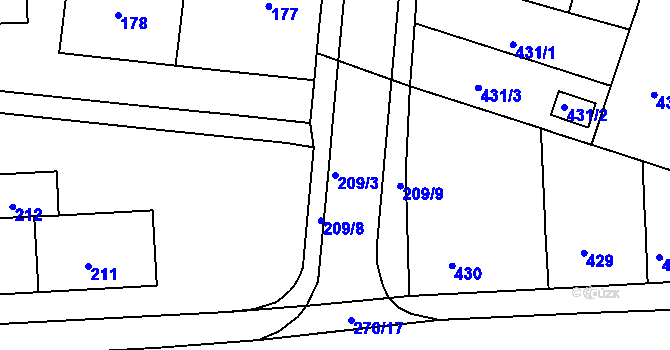 Parcela st. 209/3 v KÚ Teplice-Řetenice, Katastrální mapa